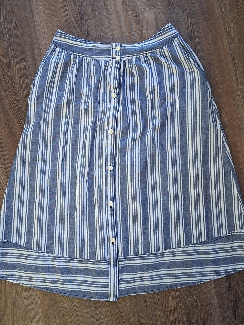 55% Linen 45% Cotton Striped Button-Front Women's Skirt